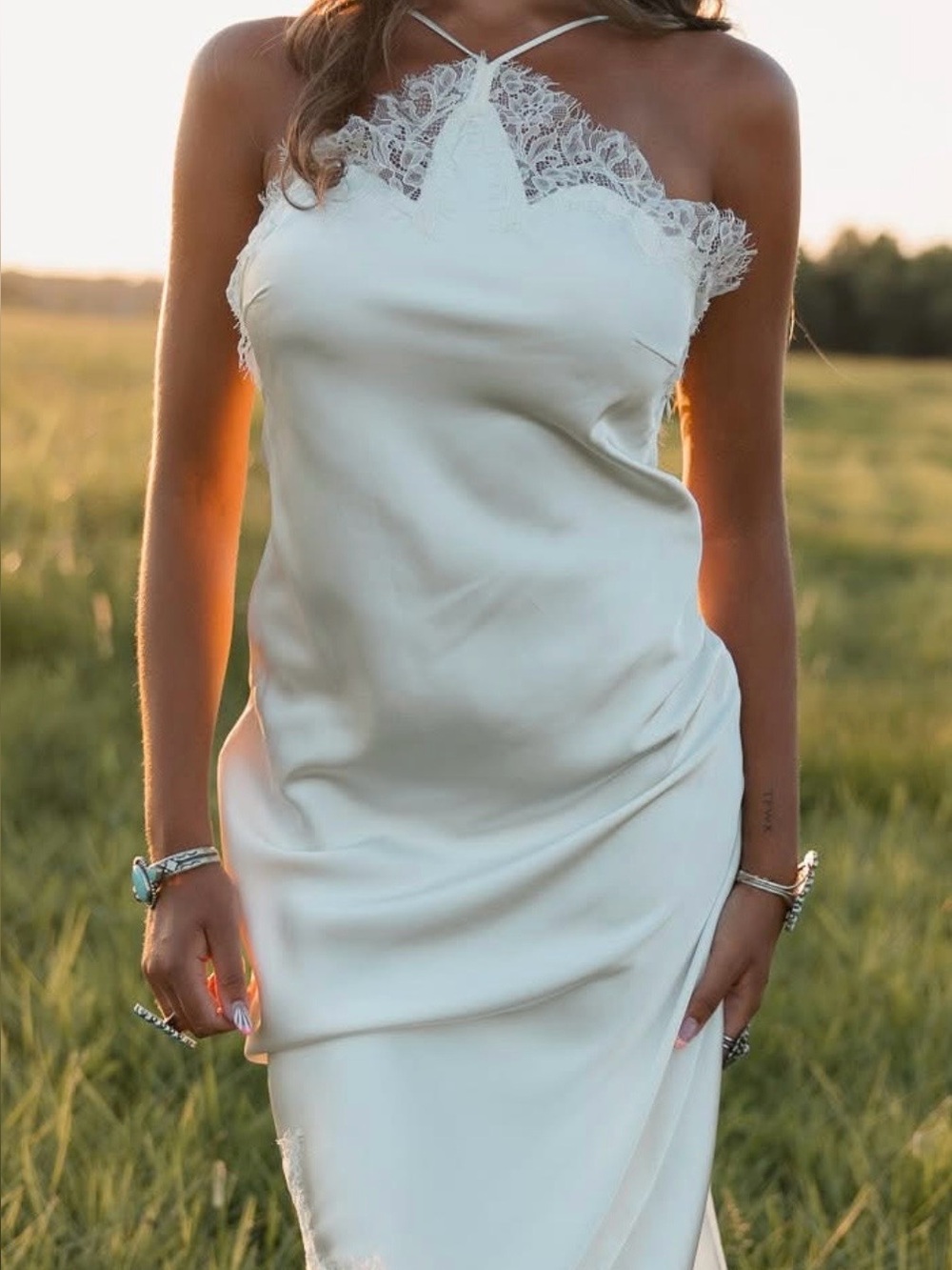 Strapless Cream Lace-Trim Slip Dress